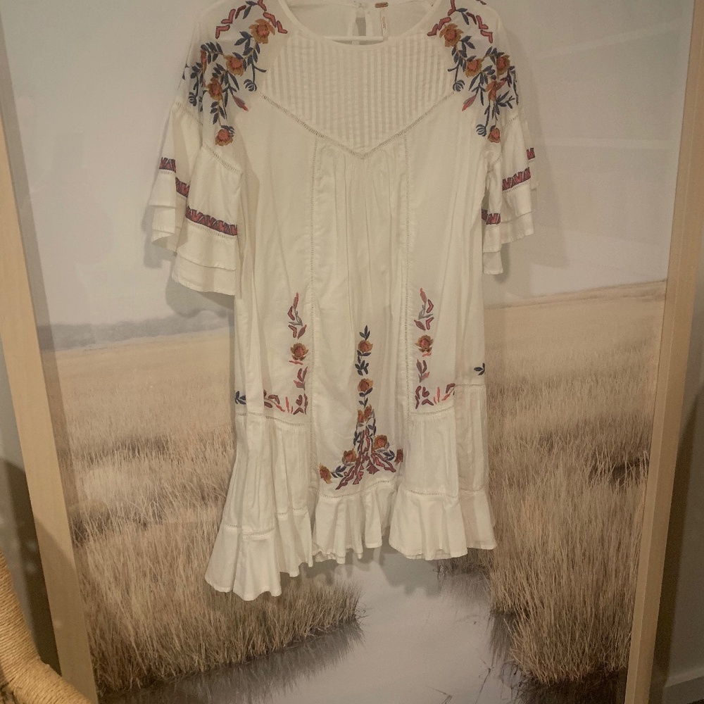 Free People Dress White Embroidered Small
